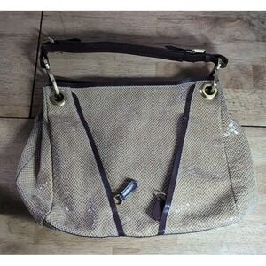 orYANY Tan Leather Snakesking Embossed Zipper‎ Pockets Hobo Shoulder Bag -LN